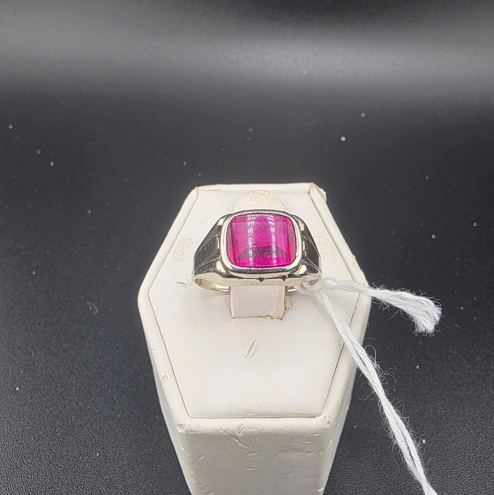 Pink Sapphire and 14k White Gold Statement Ring Size 7.5